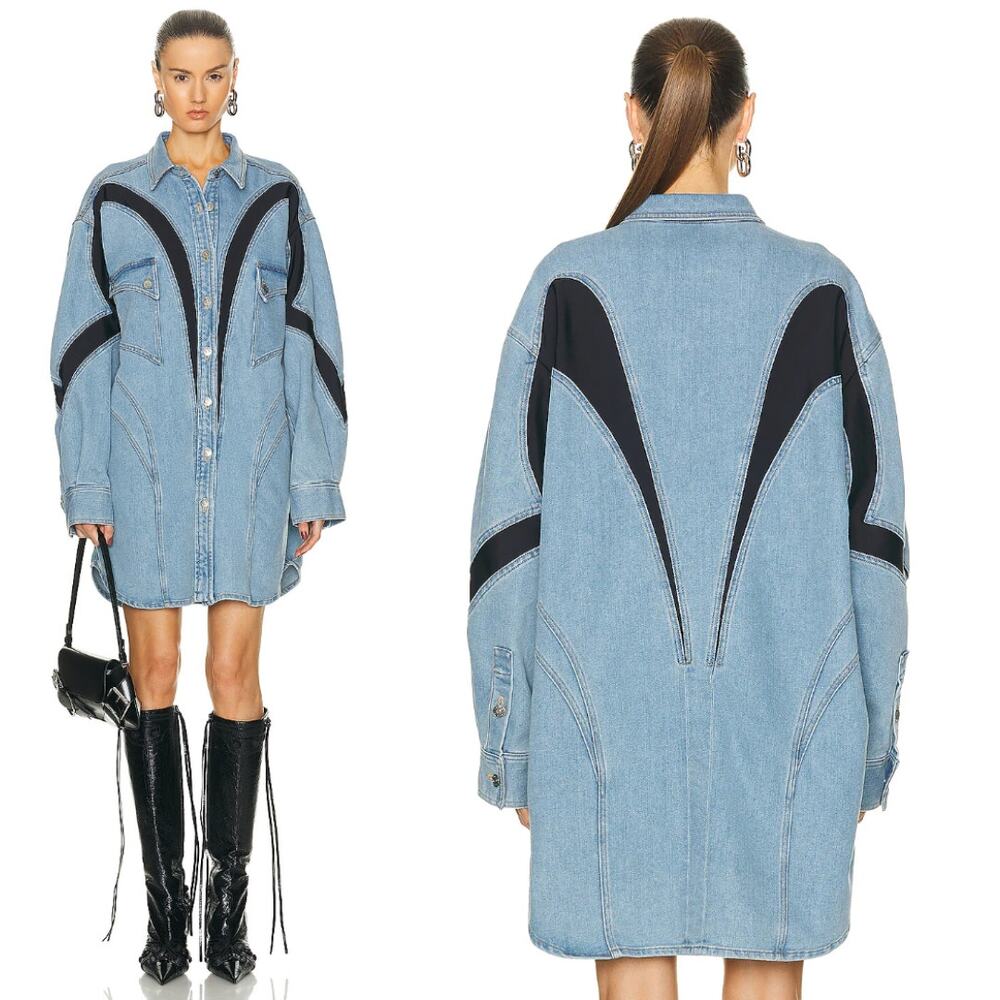 MUGLER | NWT Spiral Oversize Denim Western Shirt Unisex Size 46 Men's XL